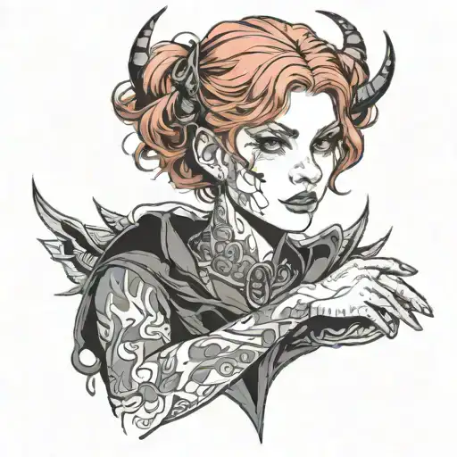 A Red-haired Girl With A Short Haircut Is A Demon Holding