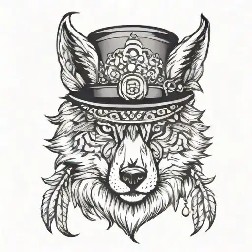 Shamanic Wolf In Top Hat