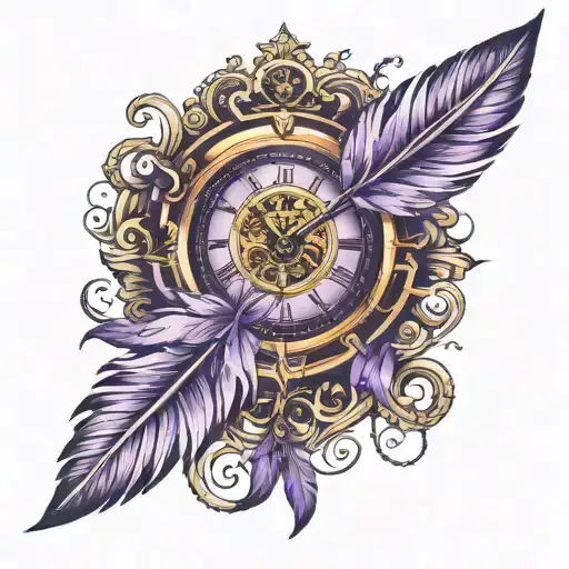 Clock Dissolving Into Purple Feathers