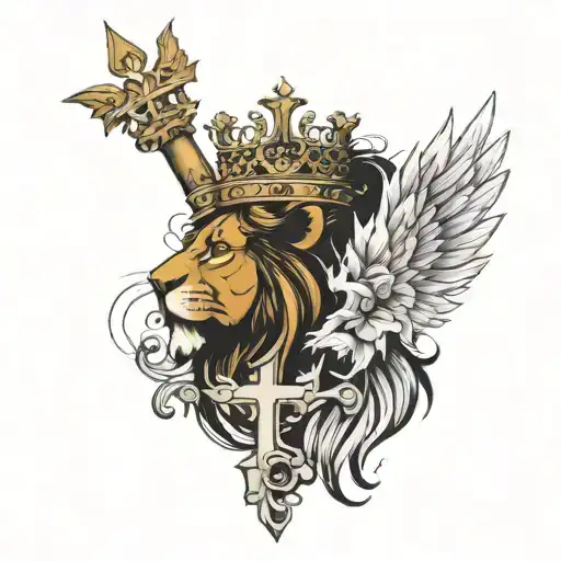 God Cross Lion Crown Angels