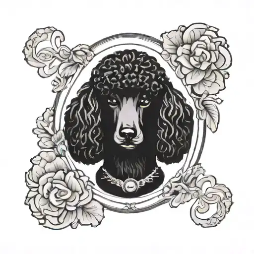 Black Poodle Head Silhouette In A Oval Frame