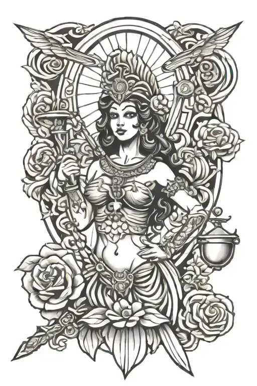 Themis With Sword And Scales In Chicano Style