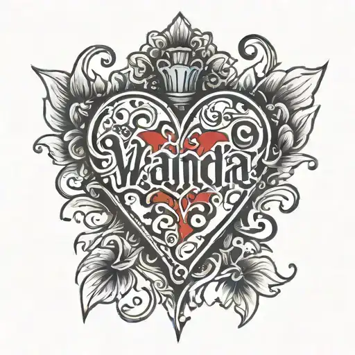 Red Heart With The Name Wanda In Black Inside The Heart
