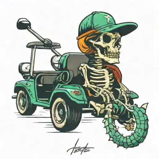 Golf Cart And Crocodile Skeleton Inside