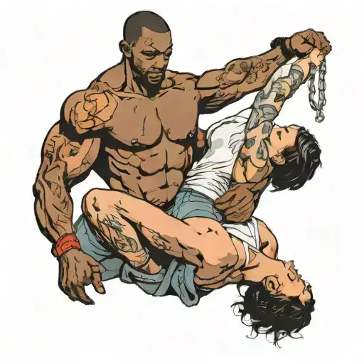 Muscular Black Man Lifts White Girl Above