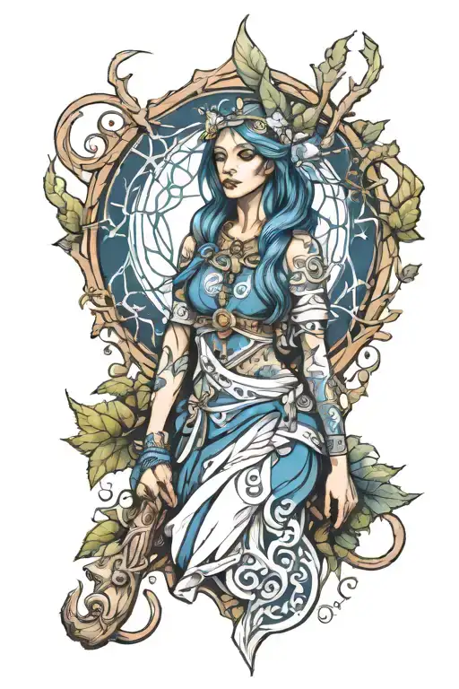 Female Tibia Druid Blue And White