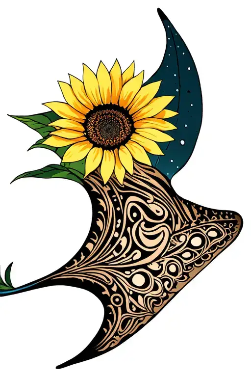 Spotted Eagle Ray Gracefully Swimming Filled With Tribal Sunflower