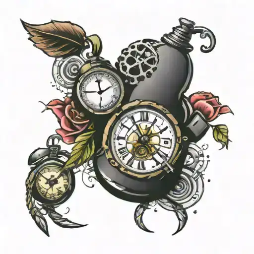 Grenade And Clock Mechanism Intertwined