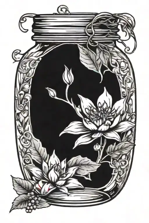 Mason Jar With Holly Inside And A Water Lilly On Top