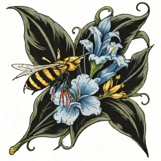 Gladiolus And Forget Me Not Flower With Bee