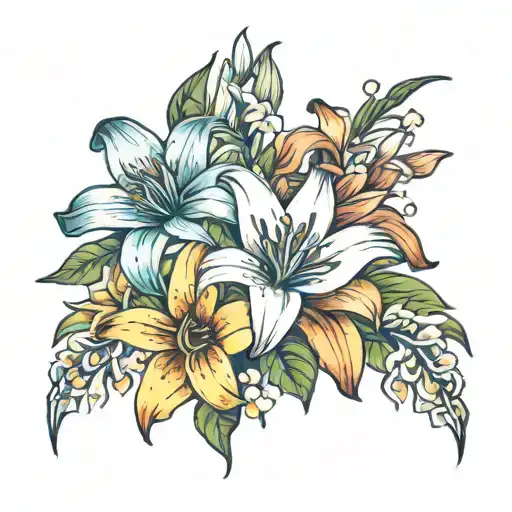 Lily And Daisy Bouquet Tied