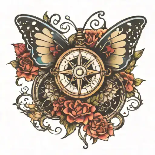 Half Butterfly Half Compass Rose