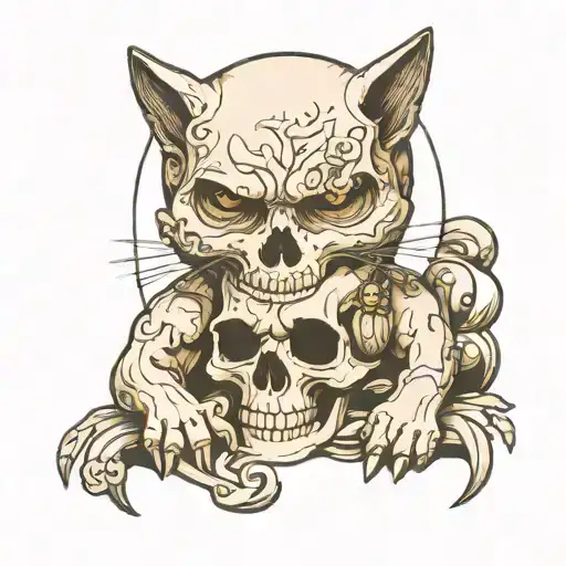 Skull And Cat Playing