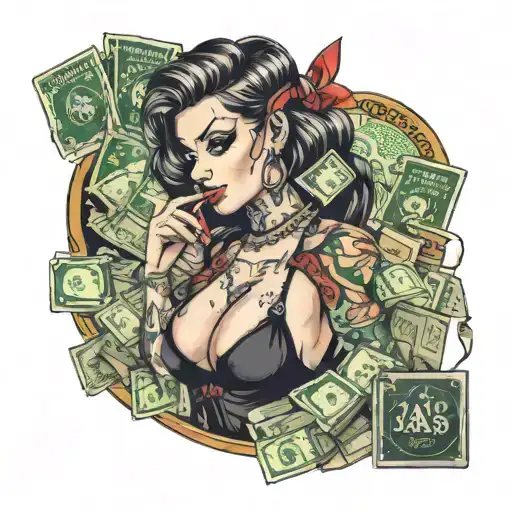 Hot Girl With Money And Las Vegas Sign