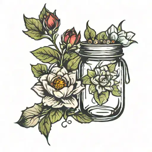 Mason Jar With Holly Amd A Water Lilly On Top