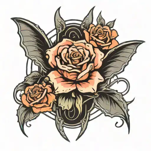 Pinstripe Bat Outline With Rose In Centre
