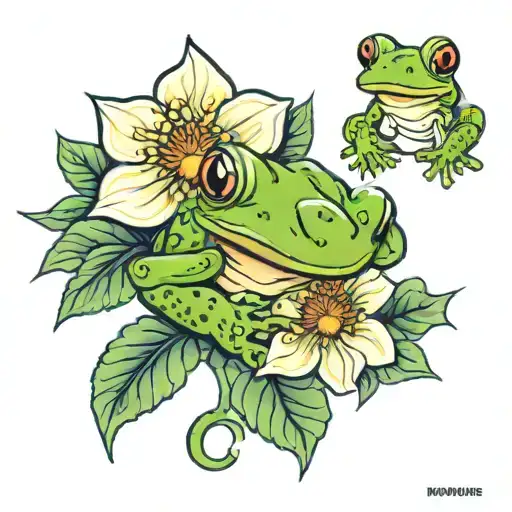 Simple Tattoo Design Of A Frog And Pony Flower