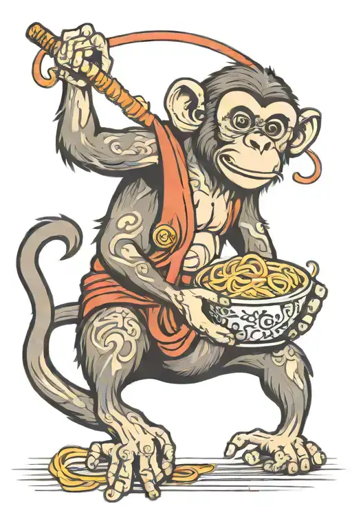 Monkey Eating Ramen Noodles