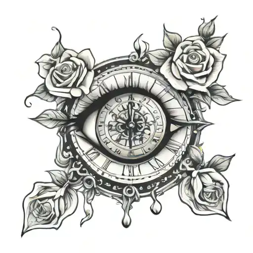 2 Eye Clock With A Tear And A Rose