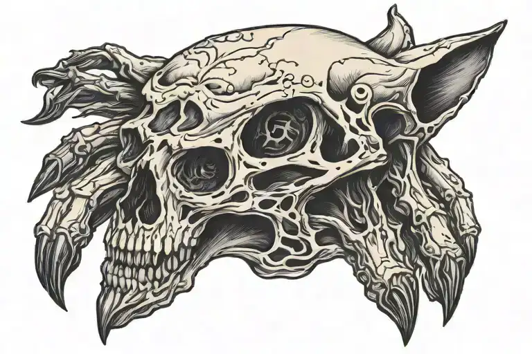 Wolf Skull On Hand With Fingers