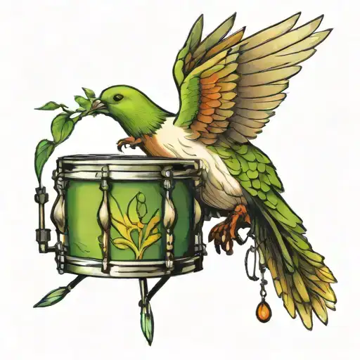 Dove Playing Green Drums