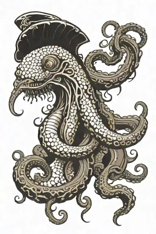 Giant Octopus In A Typhoon Swirling Around A Majestic