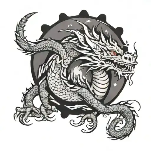 Dragon On The Background Of The Moon Is On Top