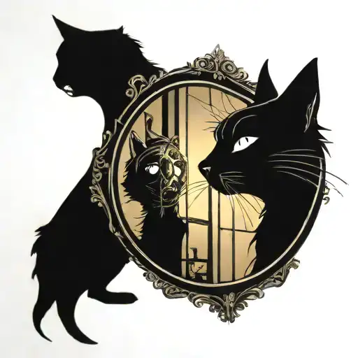 A Gothic Cat Silhouette Trapped Inside A Mirror