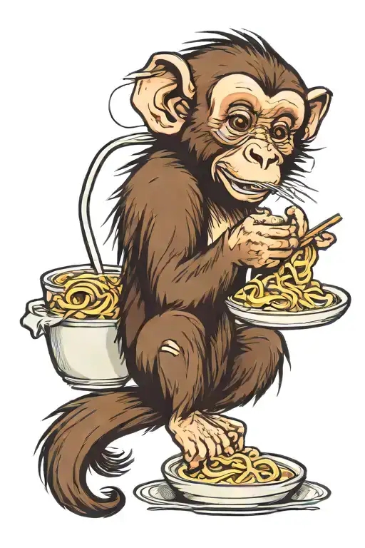 Capuchin Monkey Eating Ramen Noodles