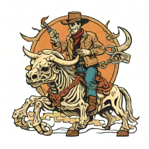 Skeleton Cowboy Grabbing A Bull By The Horns