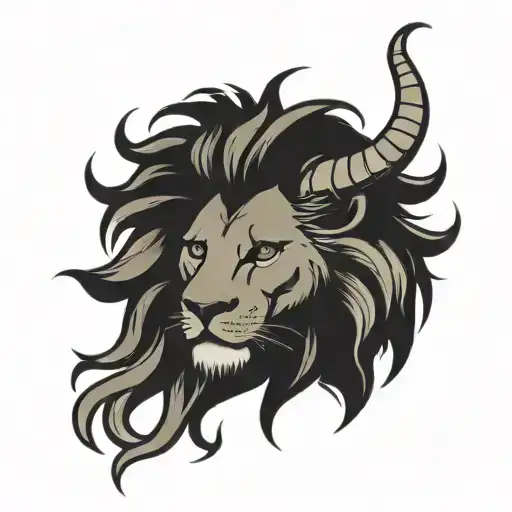 Lion Head With Crown And Horns