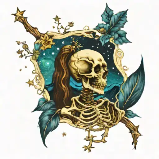 Skeleton With Van Gogh's Starry Night Sky
