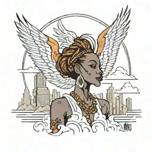 Africa Woman Pheonix Rising From The Demolished Chicago Skyline