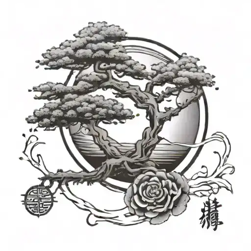Enso Circle And Bonsai Tree