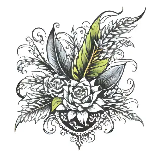 First Pinecal Of Sun On Chest Tattoo Added With Wheat Leaf Type Design On Neck