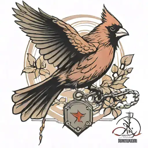 Cardinal Flying With Soldier Dog Tags Hanging