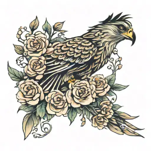 Hawk And Flowers Intertwined