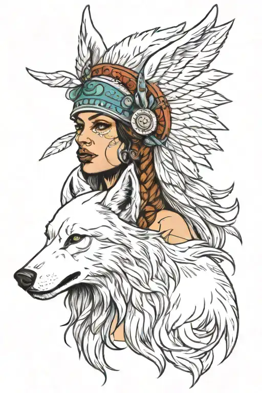 White Wolf Headdress Woman Wearing