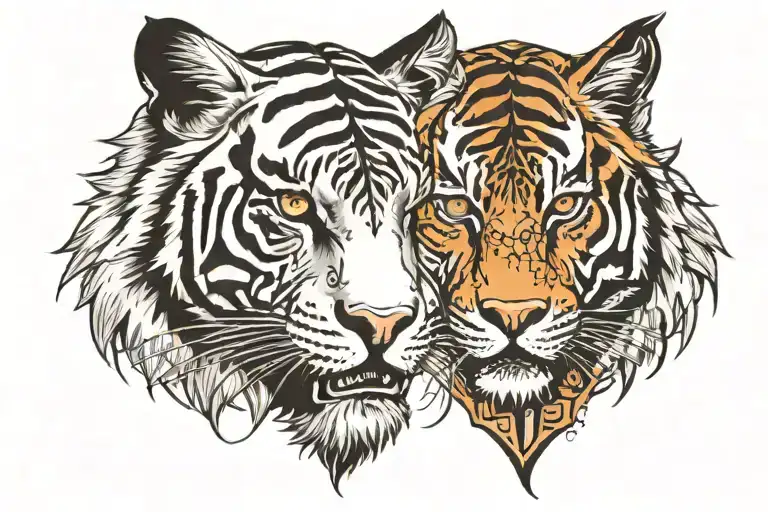 Half Tiger Eyes And The Other Half Tribal Patterns Tattoo