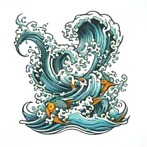 Ocean Wave With A Little Fish Coming Out