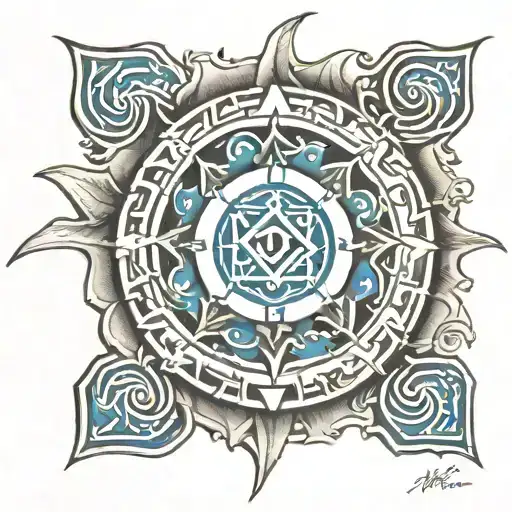 Throat Chakra Symbol Surrounded With Swastik Symbol