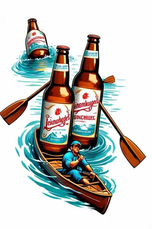 Leinenkugel's Bottles Floating Down A River With A Guy Paddling A Canoe Down It