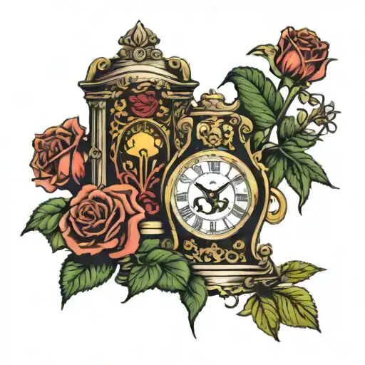 The Lovers Tarot Card With Roses And Clock