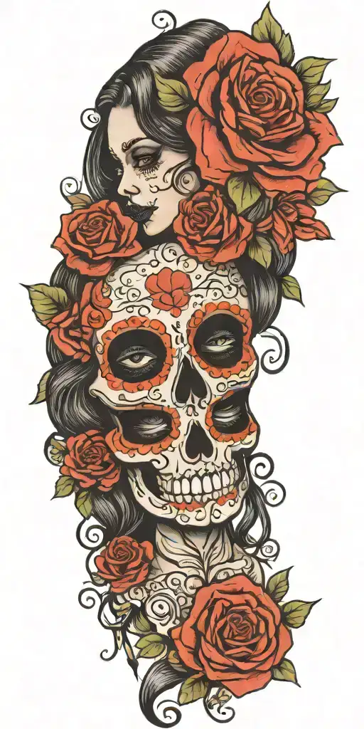 Day Of The Dead With Roses And Poppy Flower Bouquet