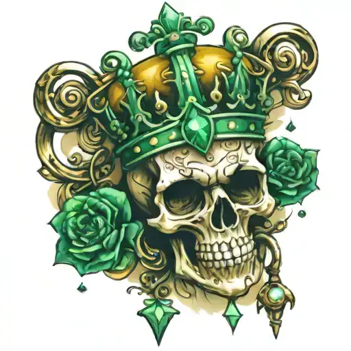 Realistic Skeleton Key Yellowish With A Crown With Pearls And Emeralds