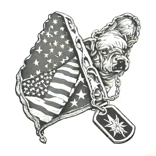 Folded American Flag With Pair Of Dog Tags