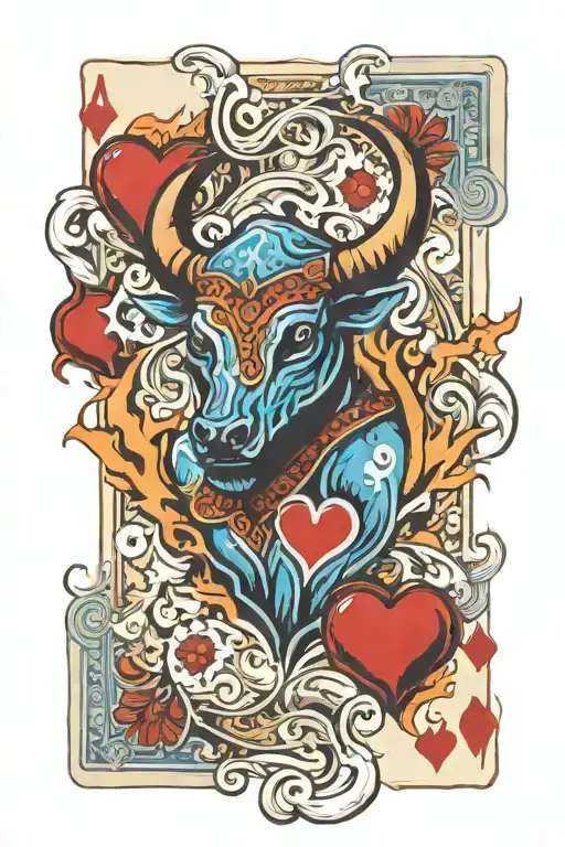 Old Poker Cards With One Heart On Fire And The Other Have Blue Bull Cody Johnson