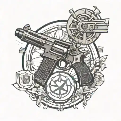 Pharmacy Symbol With Fal Gun And Target Surrounded