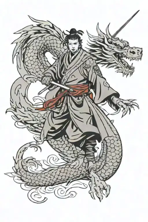 Samurai With A Dragon Flying