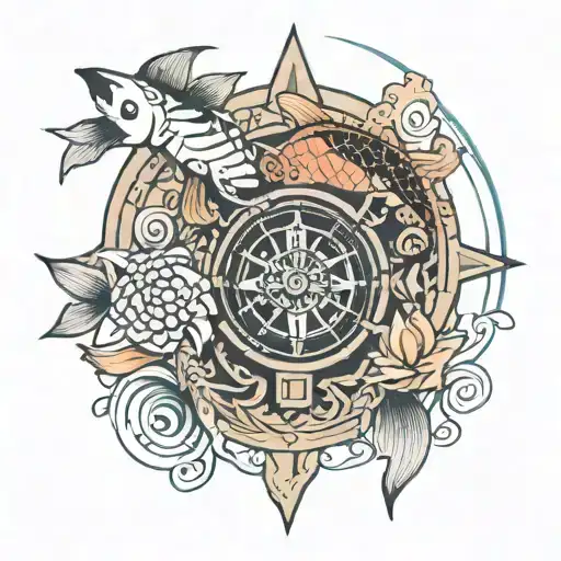 H With A Compass And Koi Fish